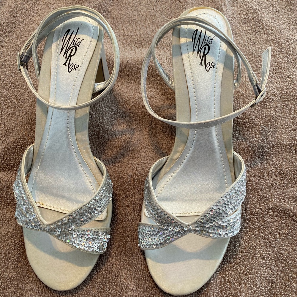 Silver Satin/Sequin Dress Shoes